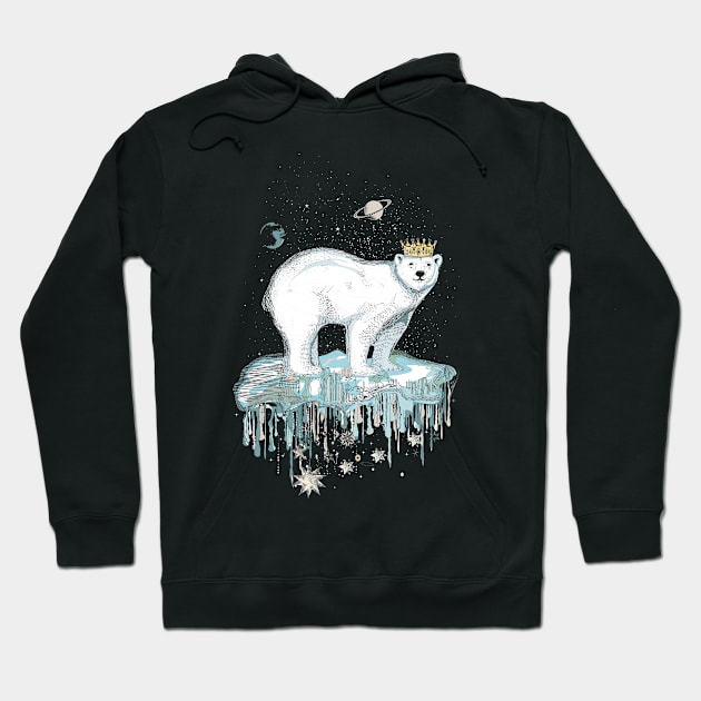 Polar bear with crown on ice floe Hoodie by Kisho